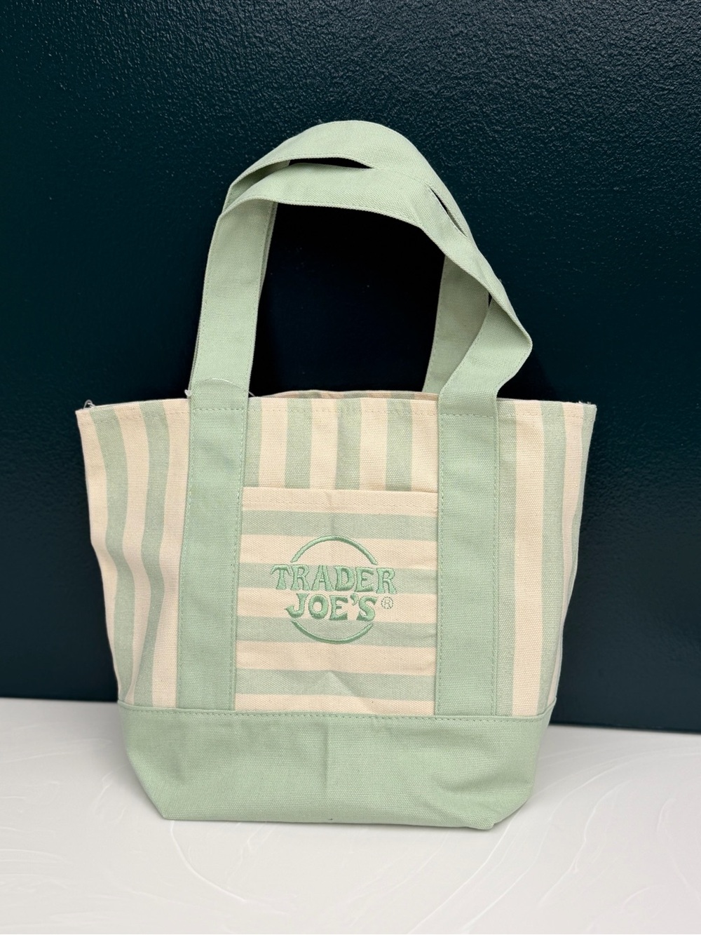 Trader Joe's Green Stripe Canvas Mini-Tote Bag